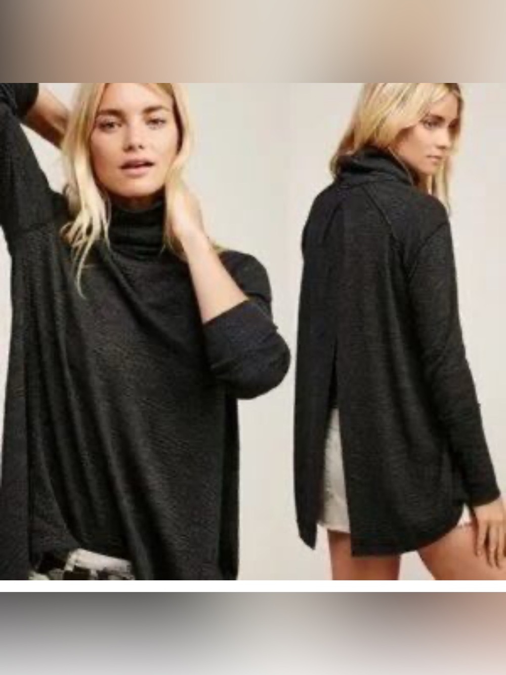 Free People Black Split-Back Cowl Neck Light Sweater